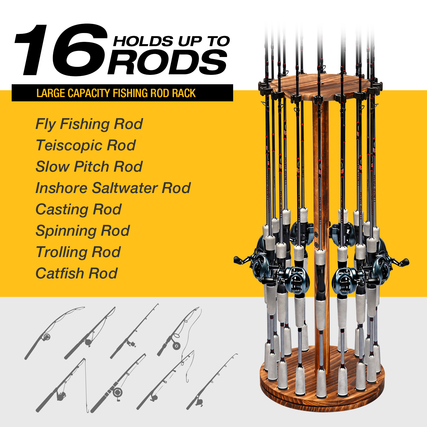 Round Carbonized Wood Fishing  - Fishing Rod Rack recensie en prijs