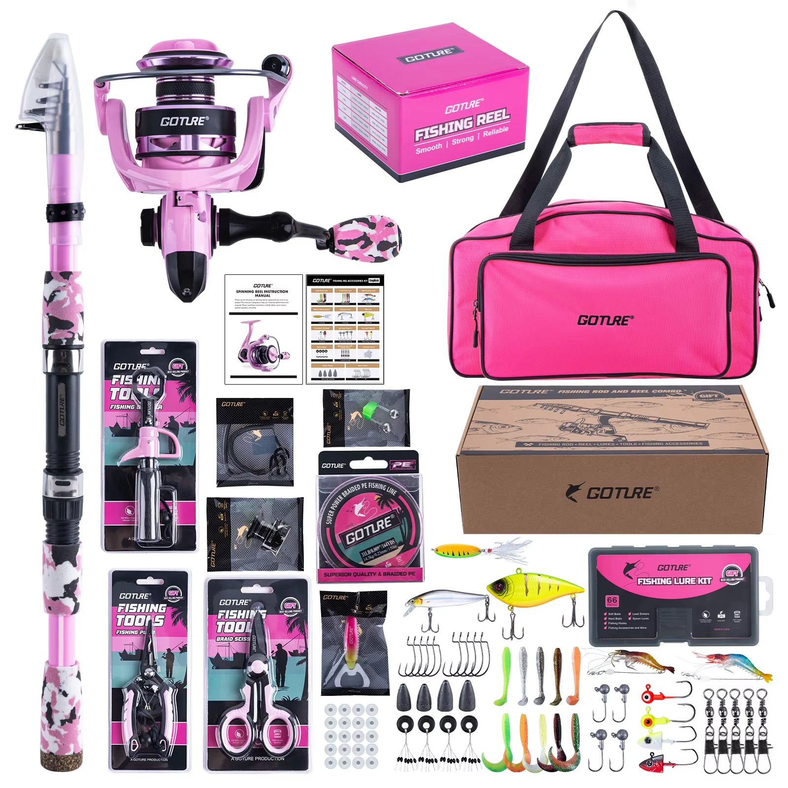 Goture Pink Fishing Rod and Re - Fishing Rod Combo recensie en prijs
